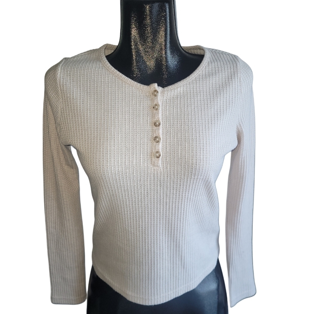 Paper Crane Beige Colored Waffle Knit Long Sleeve Top S